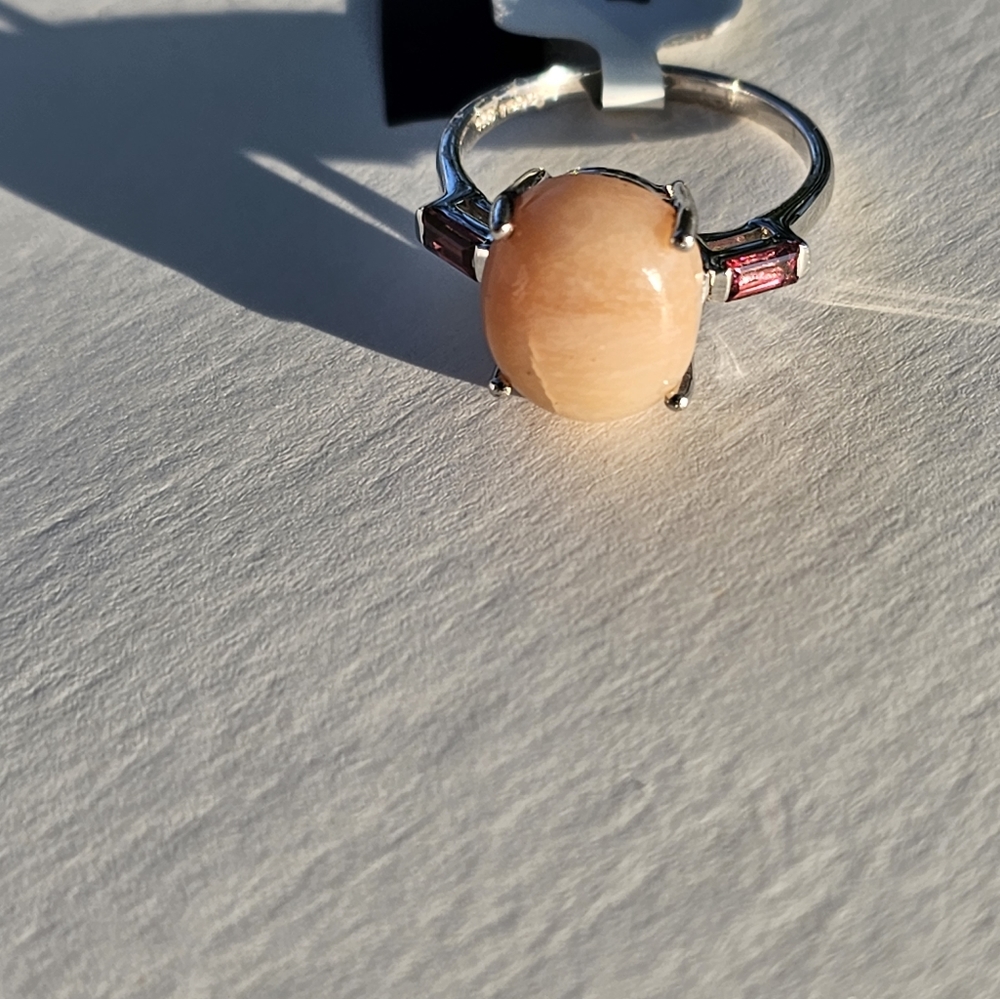 Peach Opal & Rhodolite Garnet Accents 💍Solid Sterling Silver. Sz 7! - Picture 5 of 7